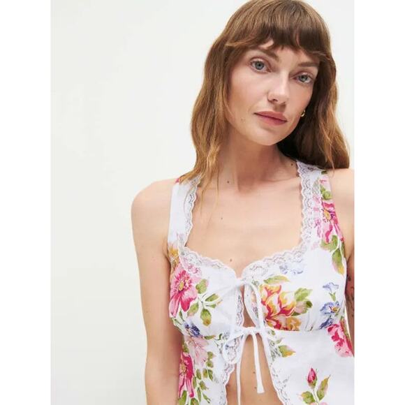 Reformation Rosalie Linen Tank Top Giverny Floral - 6 - Picture 2 of 7